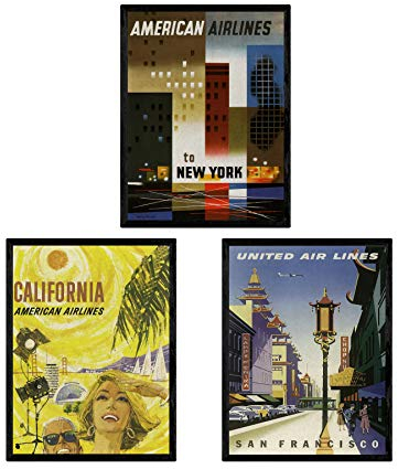 Nacnic Poster Jahrgang. Poster, die Welt der Werbung. DREI Weinleseblätter der US-Städte. A3 Größe