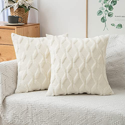MIULEE Kissenbezüge 2er Set Wolle Sofakissen Sanft Dekokissen Weich Kissenbezug Couchkissen Dekorativ Zierkissenbezug für Sofa Wohnzimmer Schlafzimmer klassischer Style Milchweiß50x50cm