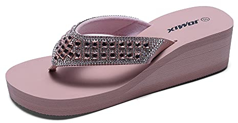 JOMIX Ciabatte Infradito Donna Estive Eleganti Infradito con Zeppa Comode Casa Mare Spiaggia Piscina SD2566 (Rosa, 38)