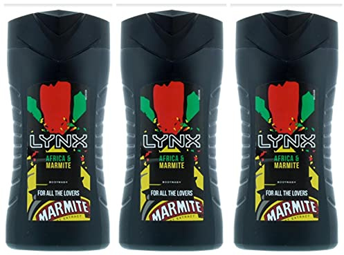 Lynx Africa & Marmite Duschgel BodyWash 3 x 250 ml Reinigungs-Body Wash für Männer mit exklusiven Beauty-Tipps Sheet von Kingdom Supplies