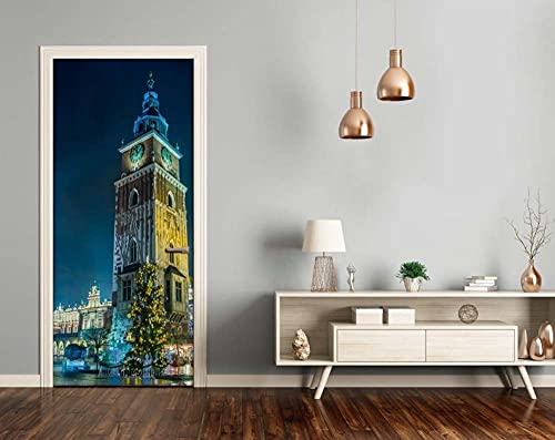 Türfolie Poster Big Ben Nacht Landschaft Dekor Druck Wandkunst PVC wasserdichte Tapete 3D Tür Aufkleber selbstklebend
