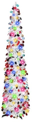 N&T NIETING Tinsel Christmas Tree, 5ft Collapsible Pop Up Tinsel Tree Large Sequins Coastal Xmas Tree for Christmas Holiday Home Office Indoor Outdoor Decorations
