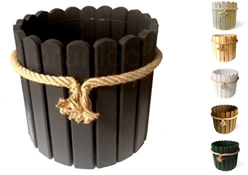 Floranica Pot de Fleur Interieur de pin jardinieres Exterieur Bois de pin Corde Jute Ficelle Cache Pot 33x20cm Anthracite