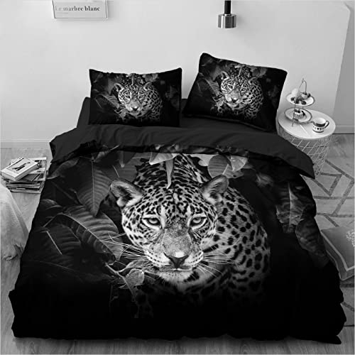 SKDOLK Jungen-Bettwäsche · 2 X Kissenbezug 80X80Cm + 1 X Bettbezug 140X200Cm · Grau Tier Leopard · Kinderbettwäsche · Teenagerbettwäsche Bettbezüge Set Mit Reißverschluss