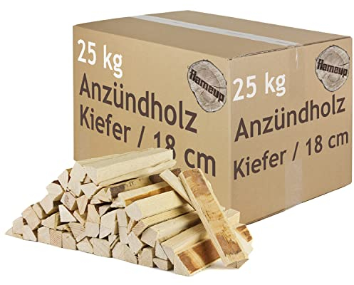 Anmachholz Anzündholz Kiefer Auswahl 5-100 kg Anfeuerholz Brennholz Feuerholz Kaminholz Holz Anbrennholz Anzünder Kiefernholz Kammergetrocknet Grill Flameup, Menge:25 kg