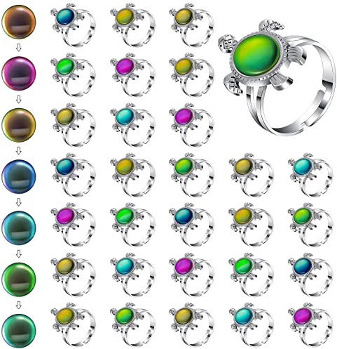 Yinkin 30 Pcs Mood Ring Adjustable Size Color Changing Mood Rings for Kids Girls and Boys Gift Costume Props Birthday Party Favors Halloween Costume Accessories(Turtle)