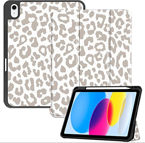 Deokke Hülle für iPad 11th Generation 11 Inch 2025 (A16),Generation/iPad 10 Generation Case 2022 10.9 Inch Case Stifthalter Soft Back Automat Sleep/Wake Cover Mädchen Frauen(Weißes Leopardenmuster)