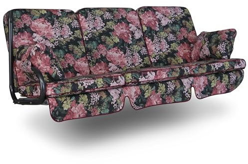 Angerer Freizeitmöbel GmbH Hollywoodschaukel Auflage Comfort - passend für viele 3-Sitzer Hollywoodschaukeln - Schaukelauflage Made in Germany (Schwarz-Bunt geblümt)