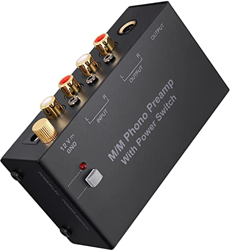 LiNKFOR M/M Phono Vorverstärker mit Netzschalter, Vorverstärker für Plattenspieler mit 6,35mm TRS Ausgang,Vorverstärker für Low MM Phono-Vorverstärker,Vorverstärker Phono mit Pegel