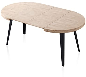 Berg, Mesa de Comedor Redonda Extensible, Mesa 2 Tramos, Acabado en Roble y Negro, Medidas: 100-140 - 180 cm (Largo) x 100 cm (Ancho) x 78 cm (Alto)
