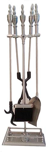 ATAAY Kamin-Werkzeug-Set, 5-teilig, Schmiedeeisen-Feuerstelle, Schürhaken, Holzofen, Holzzange, Kamin-Werkzeug-Set mit Sockel, 32 Zoll