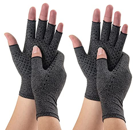 Novetec Arthritis Handschuhe Fingerlos Kompressionshandschuhe Damen Herren mit Klebepunkt Antirutsch Handgelenkunterstützung Rheumatoide Arthritis Osteoarthritis Raynaud Tippen Fahren Arbeit