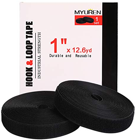 MYUREN 11.5m x 25mm Klettband zum Nähen für Stoff, 25mm Breit Klettverschluss zum Aufnähen, Nylon Klettstreifen für DIY Handwerk Rund um Startseite und Büro, Schwarz