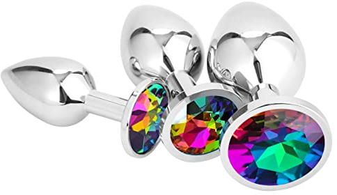 Belmalia 3x Plug Anale Metallo | Butt Plug Cristallo Rainbow | Puro Piacere in 3 Taglie per Donna, Coppia, Uomo | Giocattoli Anali Colorato