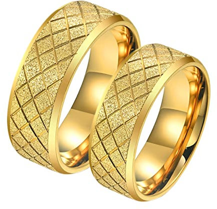 Dsnyu Punk Ringe Herren, Matt Ringe Vintage 8MM, Edelstahl Gold Verlobungsring für Paare für Party Damen GR. 54 (17.2) + Herren GR. 67 (21.3)