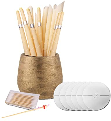 O³ Bougie Oreille Nettoyante-12 Bougies pour les Oreilles-Ideal pour Nettoyer les Oreilles Adulte-Bougie Auriculaire-Avec un Oriculi et 6 disques de protection-Debouche Oreille naturel