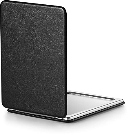 OMIRO Compact Mirror, Classical PU Leather 1X/3X Magnification, Ultra Portable for Purses, 2.4 W x 3.4 L (Black)