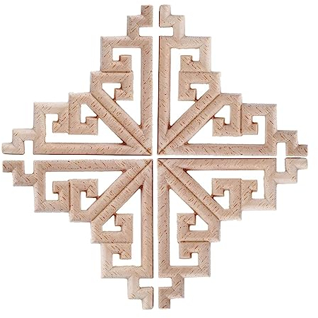 Hezhou 4pcs Holz Ornament Holzornamente für Möbel Vintage Deko Geschnitztes Holz Skulptur Applique Onlay Lange Geschnitzte Holzschnitzerei Applikation Unbemalte für Möbel (L)