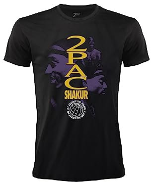 Crazy For Rock T-Shirt Tupac Shakur. Maglietta Rapper 2 Pac Ufficiale. Maglia Ufficiale Hip Hop. Unisex. Nera Viola. Adulto Ragazzo. (S)