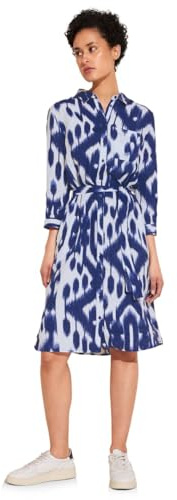 Street One Damen A143852 Leinenkleid mit Print, Deep Water Blue, 36