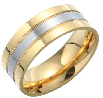 Whoiy Partnerringe Zweifarbig Poliert mit Gravur, 8MM Silber Gold Edelstahlring Hochzeit Ringe für Herren Größe 52 (16.6)