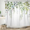ASDCXZ - Tenda da doccia con foglie di eucalipto, 240 x 180 cm, colore blu e verde, con foglie di eucalipto, lavabile, in poliestere, impermeabile, per vasca da bagno con 12 ganci