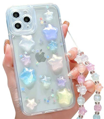 ZSYTZL Compatible with iPhone 11 Pro Case Clear Cute 3D Five Pointed Colorful Sparkling Stars with Bracelet Chain Design for Girls Women Kawaii Protective case for iPhone 11 Pro-Colored Stars