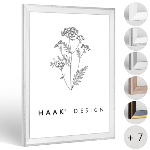 Haak Bilderrahmen schmal RICO 30 X 45 cm Weiß Grau Antik Rahmen für Poster Puzzle Bilder Elegant