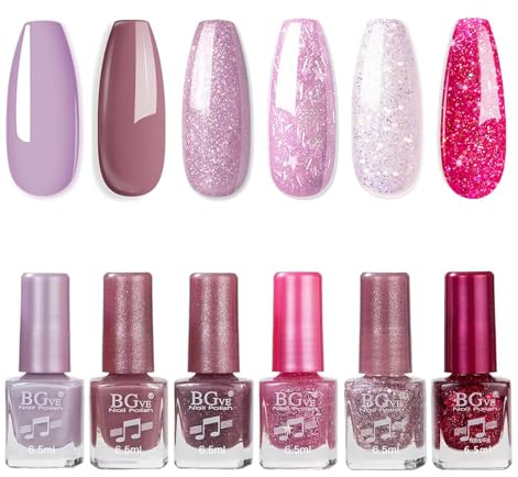 SONGQEE 6PCS Nagellack Set - Glitzer Nagellack Sets - Schnell trocknender & langanhaltender Lila Rosa Nagellack - Glitter Nail Polish auf Ölbasis Geschenkset für DIY Nail Art (6PCS Pink Style)