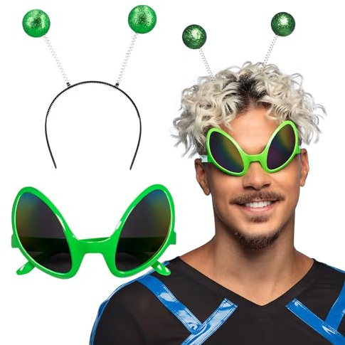 Boland 50530 - Kostümset Alien für Erwachsene, 2-teilig, Brille und Haarreif, Faschingskostüm für Mottoparty, Außerirdischer
