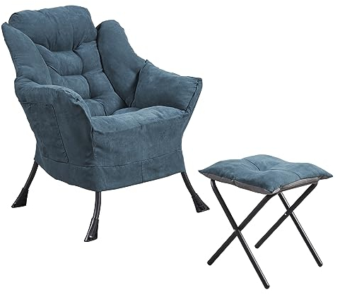 Panana Armchair Accent Chair Lazy Chair with Footstool Relax Lounge Chair,Sofa Chair with Armrests and Steel Frame (Green)