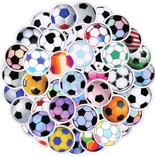 60pcs Soccer Stickers, Waterproof Sports Football Vinyl Stickers Small Soccer Ball Party Favors Gifts for Water Bottles Laptop Luggage Teenagers Soccer Lovers