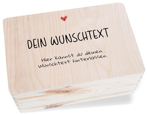 Holzkiste Erinnerungsbox - Dein Wunschtext mit Herz | Personalisierte Kiste Liebe | Geschenkbox mit Namen und Herz | Memory-Box Love - 30 x 20 x 14 - Holz - Hochzeit Geschenke Box