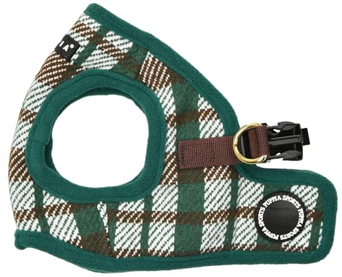 Puppia Festive Vest Hundegeschirr, Step-in, warm, Winter, Karomuster für kleine und mittelgroße Hunde, Grün, X-Large