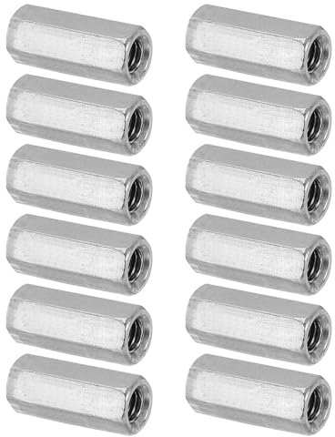 PATIKIL M5 x 0.8-Pitch Dado Esagonale Lungo Acciaio Inossidabile 304, 12pz 20mm/ 0.8 L Dadi di Accoppiamento Dado a Barra Lunga Intera Connettore per Barra Filettata, Tono Argento
