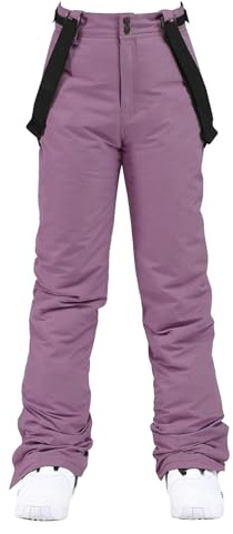 Pantalon de ski pour femme - Extra long - Avec bretelles - Couleur unie - Coupe-vent - Imperméable - Grandes tailles - Pantalon d'escalade - Pantalon d'extérieur épais - Pantalon d'hiver, lilas, 3XL