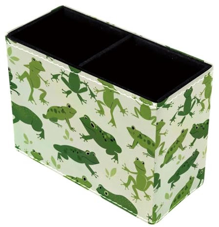 Eslifey Pen Holder Square Pencil Holder for Desk, Green Animal Froggy Pattern Pen Pot Pen Cup Makeup Brushes Holder Stand Display Desk Stationery Organiser for Home Office School