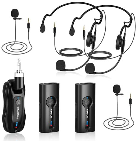 KIMAFUN 2.4G Drahtloses Headset und Lavalier Mikrofon für 2 Personen, Kabelloses Ansteckmikrofon Wireless für Verstärkung, Unterricht, Meetings, Interviews, Reden, Seminare, G70(2TX+1RX)
