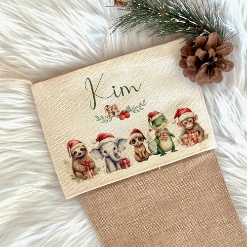 Manufaktur Liebevoll I Nikolausstrumpf Nikolausstiefel personalisiert Kinder Erwachsene Weihnachtsstrumpf Name Weihnachtsstiefel Nikolaussocke Mädchen Jungen (Kim Tiere)