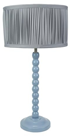 ValueLights | Powder Blue Bobbin Stem Table Lamp with Ruched Pleated Shade Living Room Bedroom Light | Table Lamps, Home Décor & Improvement Essential | Included LED Bulb