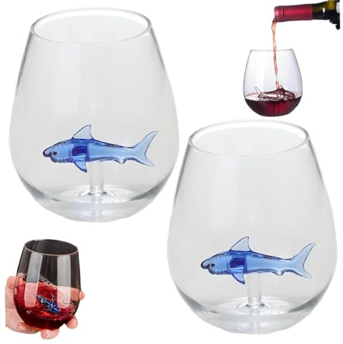 Hai Weinglas, 500 ml Haifischweingläser mit Hai in hoher Borosilikat -Glas -Tasse einzigartige Weingläser 2pcs Haifischbecher, Hai -Weingläser, Weingläser