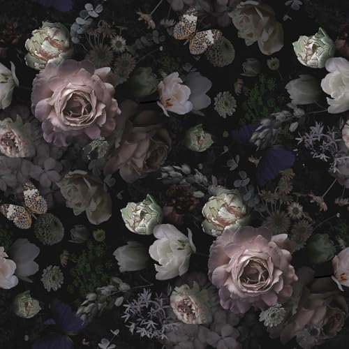 SOEWIOU Dark Floral Leaf Wallpaper Vintage Peel and Stick Wallpaper,44.5×300cm Dark Background Peel and Stick Wallpaper Bedroom Livinroom Cabinet Bathroom Waterproof Self Adhesive Vinyl Wallpaper