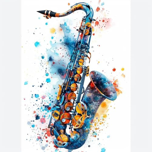 KANGBAWA Peinture par Numero Adulte Saxophone, instrument de musique coloré (10) DIY Peinture à l'huile Numéros Toile Paint by Numbers Peindre par Nombre Kits sans Cadre 40x50cm