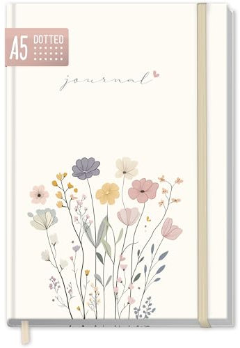 paper&you® Bullet Journal dotted A5 mit Gummiband Flower Joy 156 Seiten, Notizbuch gepunktet, Tagebuch - nachhaltig & klimafreundlich