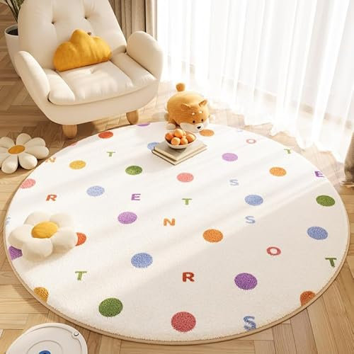 Spielmatte Baby Teppich Rund Babymatte Spieldecke Krabbelmatte Große Krabbeldecke Bodenmatte für Kurzflor Teppiche Kinderzimmer, Spielzimmer Ø200cm Bunte Punkte