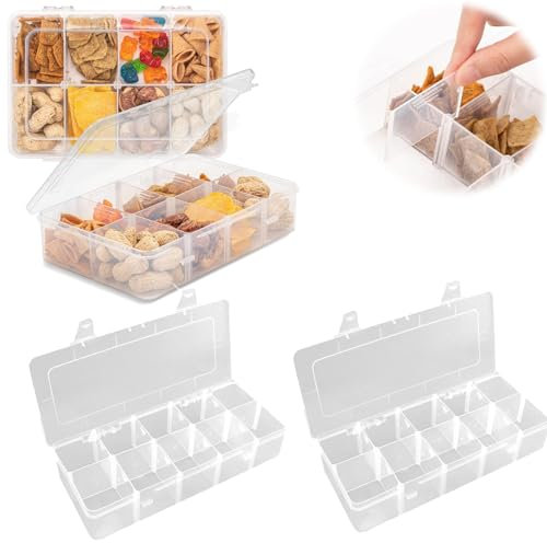 3 PCS Snack Trays with Divided Compartments, Snackle Box Reusable Snack Platters with Lid, Plastic Portable Food Storage Container, Parties Appetizer Clear Organizer for Veggie Candy Fruit Nut Beads