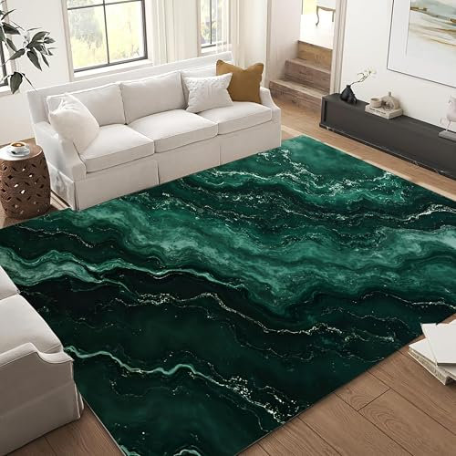 ZCLRUG Emerald Green Vintage Area Rug for Living Room, 120x180cm, Art Marble Washable Rug Non Slip Indoor Carpets Lightweight Garden Carpet for Patio Outdoor Camping, Laundry Bedroom Door Mats