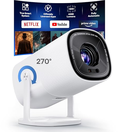 Boldever Mini Portable Projector with WiFi 6 and Two-Way Bluetooth | Netflix-Officially, Smart Projector 4K Supported, 270° Rotatable Stand, 10W HiFi Speaker, Outdoor Projector & Home Theater