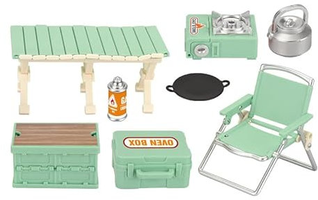 KARLOR Lot de 8 mini meubles de camping miniatures - Mini tables de camping - Réchaud à gaz - Poêle à frire - Boîte de rangement - Pique-nique - Extérieur - Petits meubles de jardin