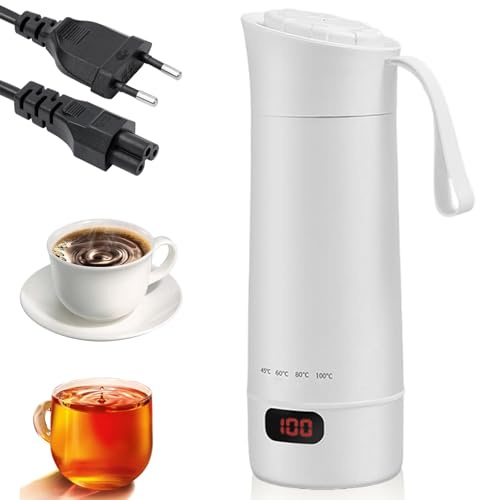 Bollitore elettrico da viaggio, 400 ml, mini tazza elettrica portatile, piccola catena elettrica senza BPA, 304, rivestimento in acciaio inox, 4 livelli di temperatura regolabili con spegnimento